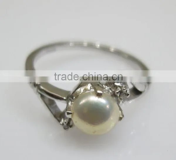 Sterling Silver Ring With Pearl & Diamond 2pc Natural Nontreated