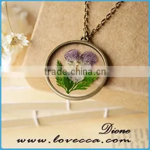 Charming Jewelry Styles Round Shape Real Dried Flower Pendant Necklace photo-3