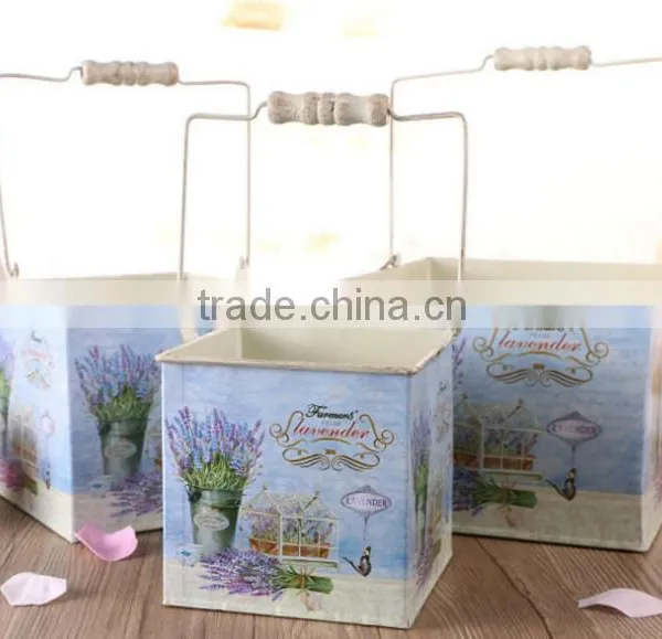 Galvanized Metal Bucket Garden Metal Bucket Wooden Handle Flower Metal Bucket photo-2
