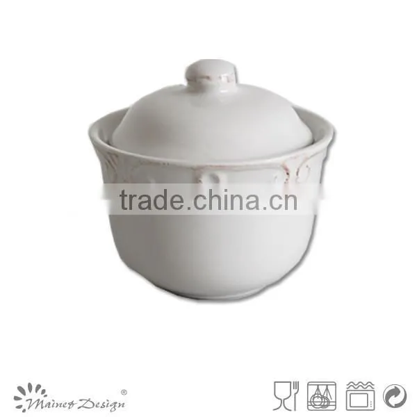White Emboss Ceramic Sugar Bowl
