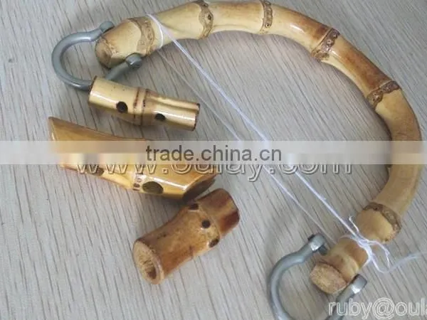 Natural Bamboo Handle With Buttons and Metal Hooks/rings for DIY Bags photo-3