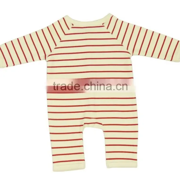 Organic Red Strips Baby Winter Rompers and 100% Organic Cotton Fashionable Long Sleeve Plain and Printed Baby Rombers photo-2