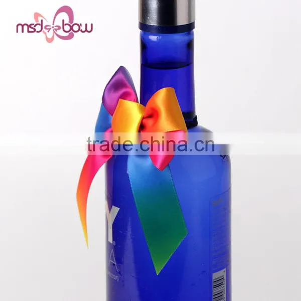 Pre-made Cheap Satin Rainbow Wine Bottle Bow With Rubber photo-3