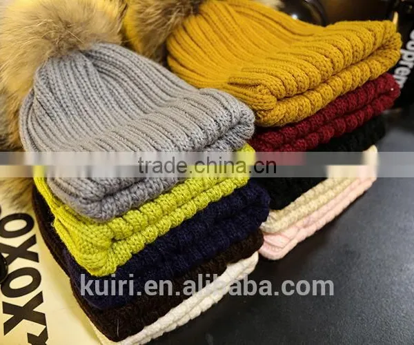 Wholesale Real Mink Fur Pom Poms Knitted Hat Ball Beanies Winter Hat For Women Girl 'S Wool Hat Cotton Thick Female Cap photo-5