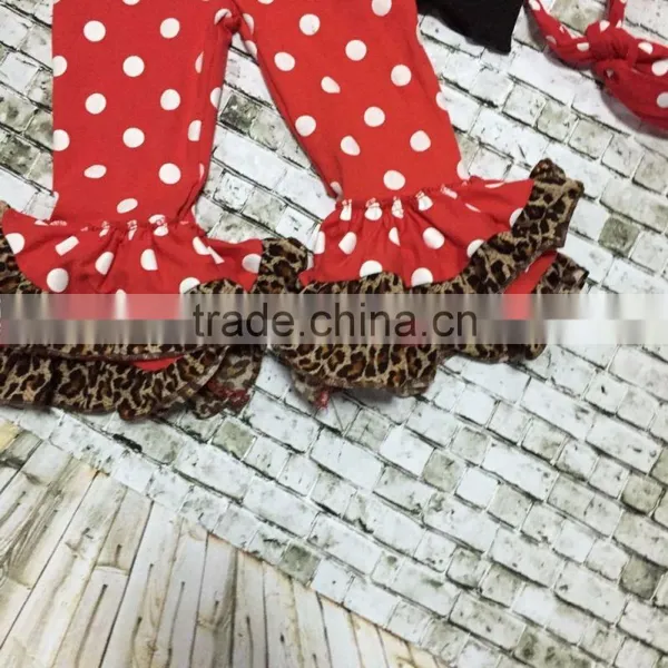 Christmas New Design X-mas Outfits Baby Kidswear Reindeer Leopard Clothes Red/white Dot Ruffle Pant With Accessories photo-2
