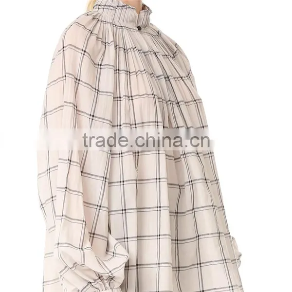 2017 OEM Spring Femme Airy Sand Windowpane Checks Tunic Blouse photo-3