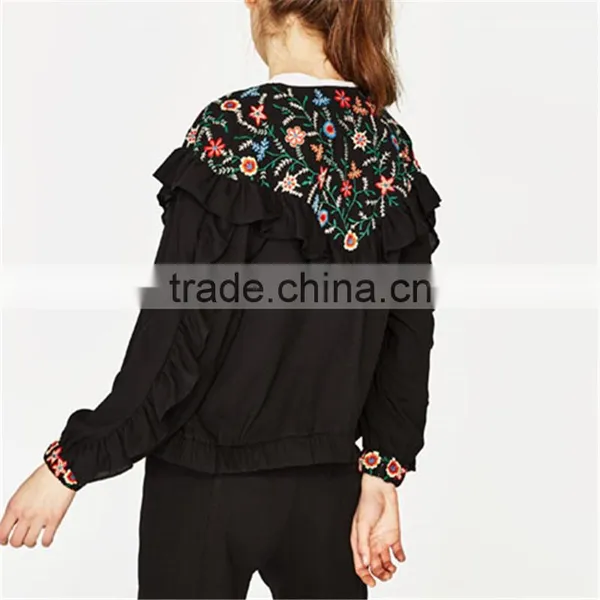 2017 Custom Designs Women Round Neck Embroidered Jacket With Frills photo-3
