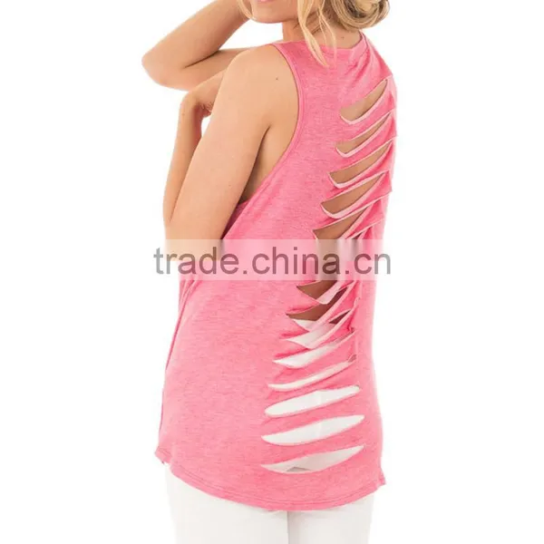 Cotton Tank Top Backless Short Front Long Back Hollow Plain Dyed Solid Sold By PC photo-4