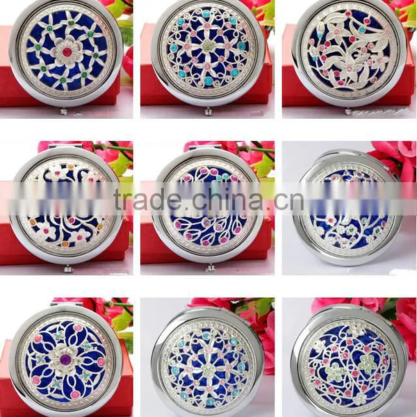 Metal Hollw Rhinestone Embessed Glass Lens Double Folding Mirrors photo-6