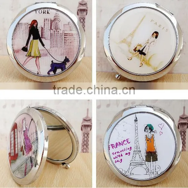 2015 New Vintage Double Sides Portable Foldable Pocket Metal Makeup Compact Mirror Woman Cosmetic photo-5