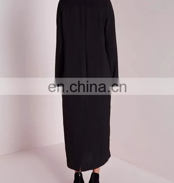 China Factory Custom Fashionable Women Black Color Long Style Wool Coat Women Warn Winter Coat photo-3
