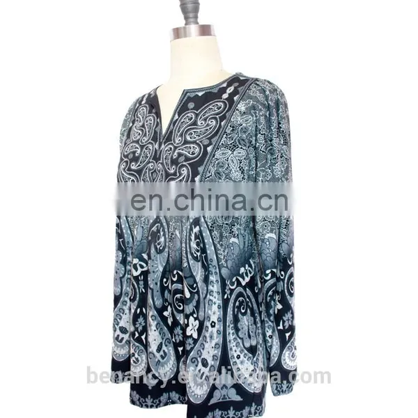 Stock Exotic Embroidery Long Sleeve Blouse Ethnic Paisley Printed Women Top photo-2