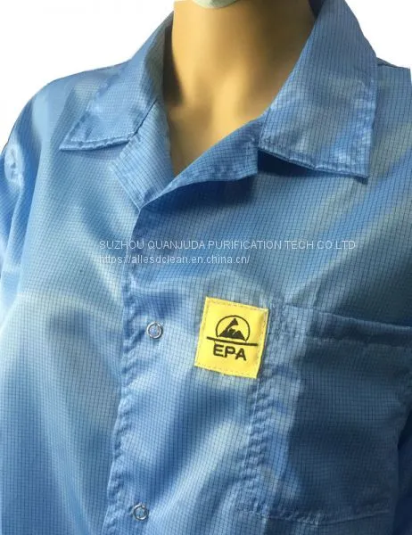 Static Dissipative ESD Jackets 2.5mm Grid White And Blue For EPA Clean Room photo-4