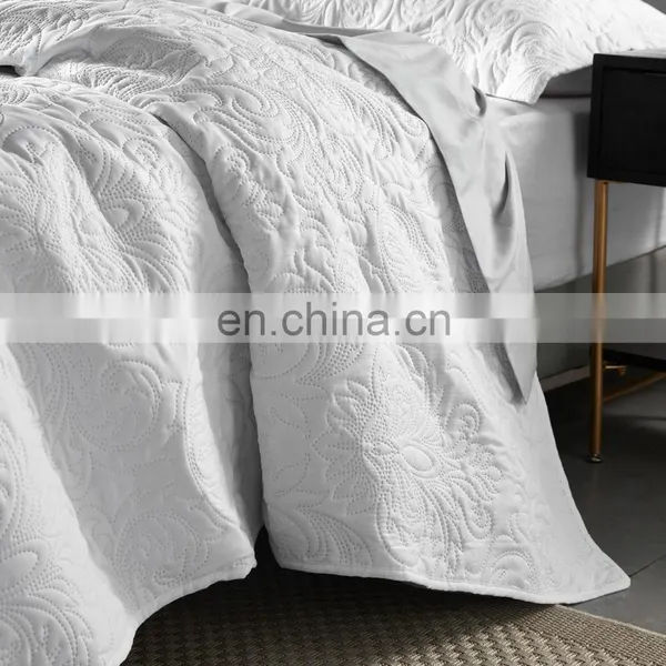 American Adult 3 Pcs Woven Plain Color Full King Size Bed Cover Quilt Bedspread Set photo-5
