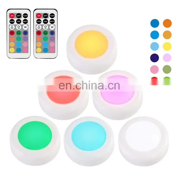 Wholesale 6PK LED Puck Lights RGB Remote Control Color Small Night Light Battery Cabinet Light photo-2