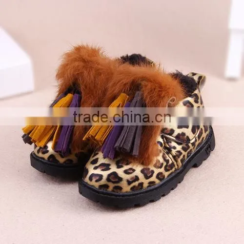 C70011A Hot Sale Good Quality Leopard Print Warm Boots Fashion Tassel Kids Boots photo-2