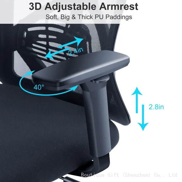 High Back Desk Chair With Adjustable Lumbar Support, Headrest & 3D Armrest - 130°Rocking Mesh Computer Chair photo-4