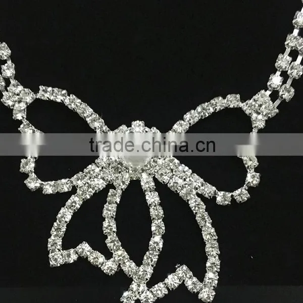 New Arrivals Wedding Silver Bowknot Crystal Bridal Choker Necklace Earring Jewelry Set photo-2