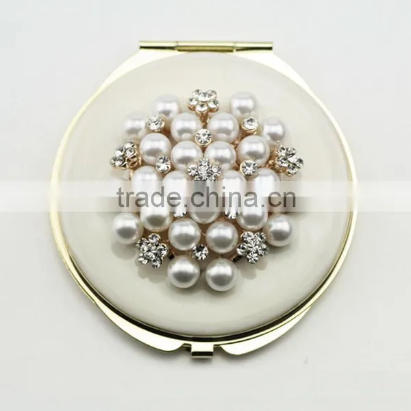 Mother of Pearl Black Compact Cosmetic Makeup Round Handbag Purse Pocket Mirror photo-3