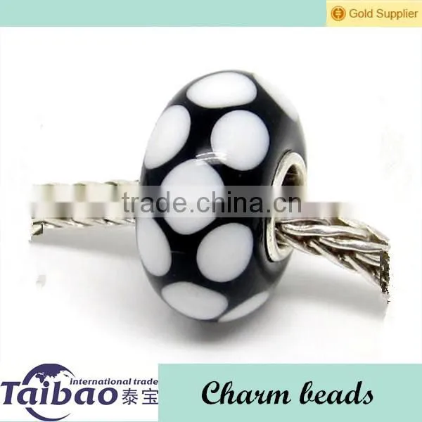 Black & White point CHARM MURANO beads GLASS 925 Silver bead Charms Bracelet fit european jewelry
