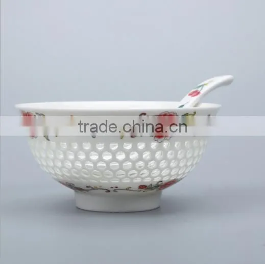 Exquisite Hollow Transparent White Porcelain Tableware With Spoon Bowl 8006 photo-3