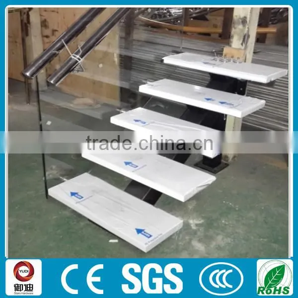 Prefabricated Wrought Iron Marble Straight Stairs Manufacture--YUDI