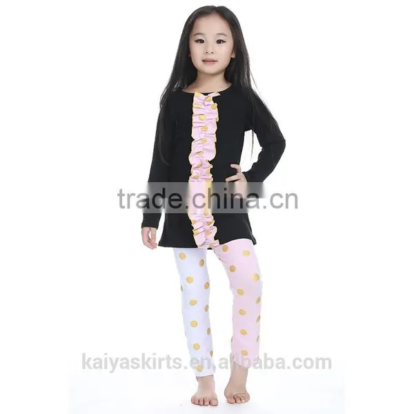 2016 Fall Long Sleeve Couple Black T-shirt and Dotted Pant Kids Clothing photo-6