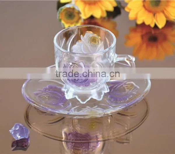 Drinkware Glass Tea Cup and Saucer Set With Colored photo-3