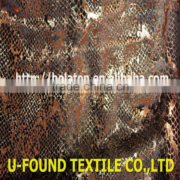 New Fancy Item 95% Polyester 5% Spandex Warp Knitted Velvet With Bronze Foil Python Pattern Print Fabric photo-3