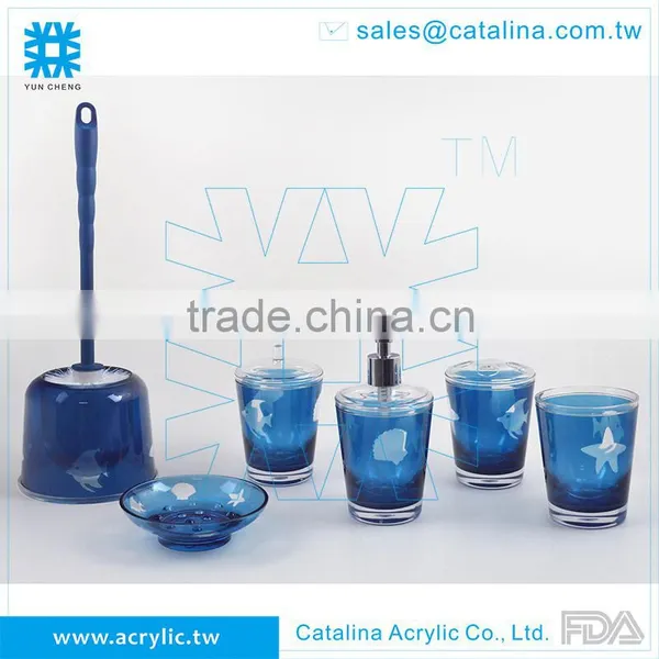 Ocean Bathroom Product,Toilet Brush Tumbler Lotion Dispenser Cotton Jar Soap Dish Toothbrush Holder Acrylic Houseware Decoration