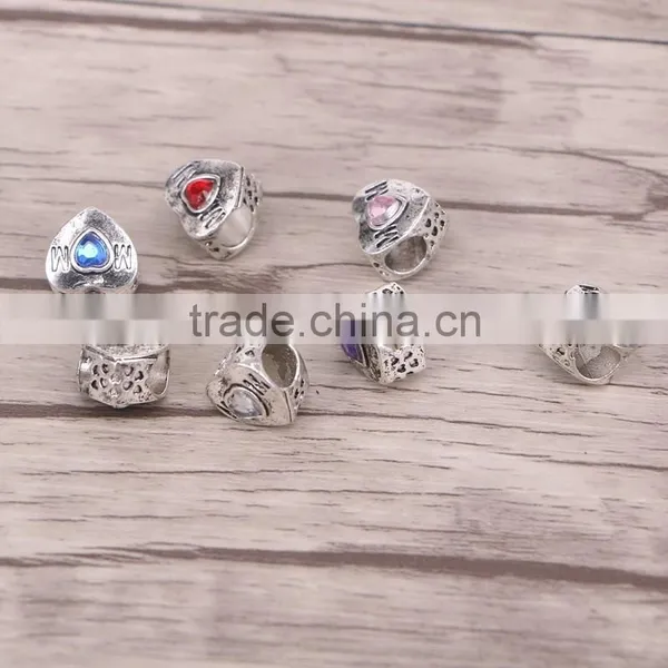 Dark Silver Plated Love Heart Big Hole Bead Charm Fits European Charm Bracelets photo-2