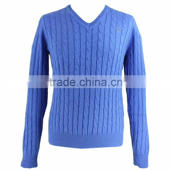 15PKSW28 Mens v Neck Cable Organic Cotton Sweater