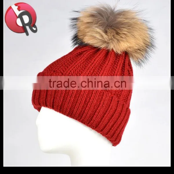 Winter Women Raccoon Fur Pom Pom Bobble Knit Braided Hat photo-2