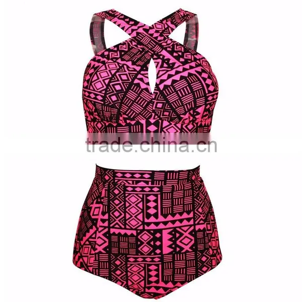 Plus Size Swimwear Women Swimsuit 2016 New Bikinis High Waist Bathing Suits Print Vintage Retro Floral Bikini Set photo-5
