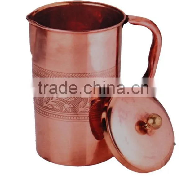 Drinking Water Copper Mugs Set Indian Ayurveda Copper Pitcher Mug photo-2