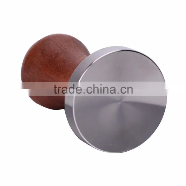 304 Stainless Steel Calibrated Pressure Tamper For Coffee And Espresso With Wooden Handle Brown photo-2