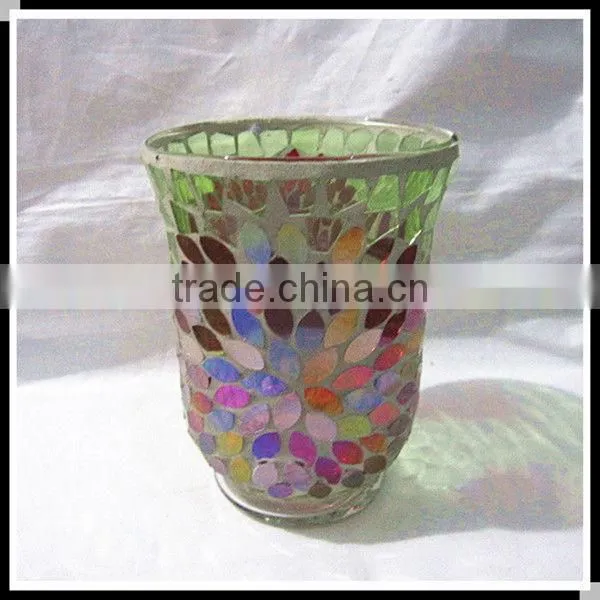 Home Decor Colored Mosaic Style Hurricane Glass Candle Holder photo-4
