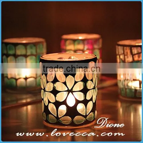 Exquisite Design Cylinder Shaped Glass Mosaic Candle Jar photo-5