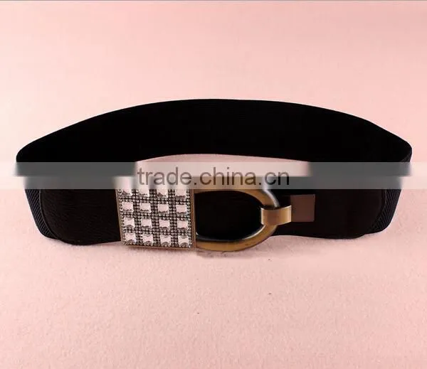 Wholesale Rhinestone Paved Ring Type Alloy Buckle Sex Women Lady Wide PU Waist Belt photo-3