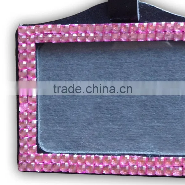 ID Holder With Pink Gem, High Quality Promotion Gift PU Leather Badge Holder With Crystal Gem Decoration photo-3