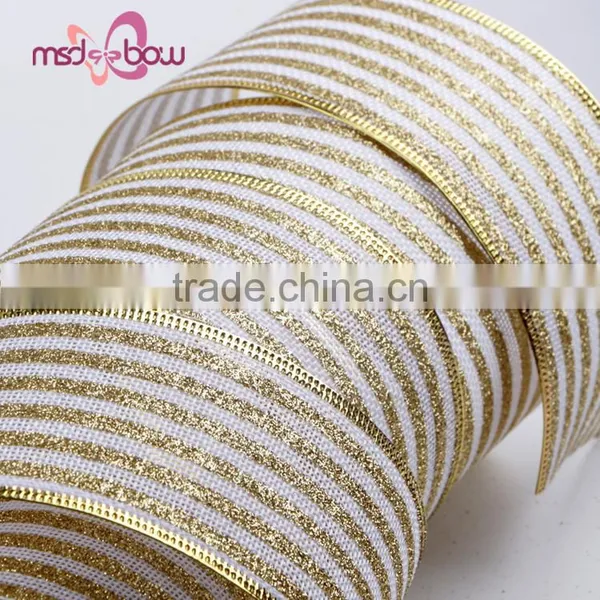 Wholesale Single Sided Golden Wired Glitter Jute Ribbon for Gift Bow photo-5