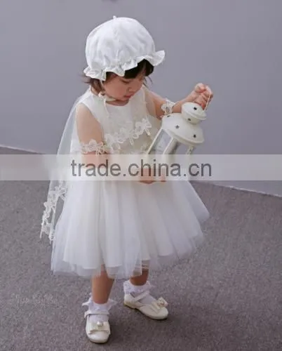 Latest Wholesale Baby Clothes Hot Sale Cheap Baby Clothing Children's Boutique Sleeveless Summer White Flower Girl Dress 2017 photo-3