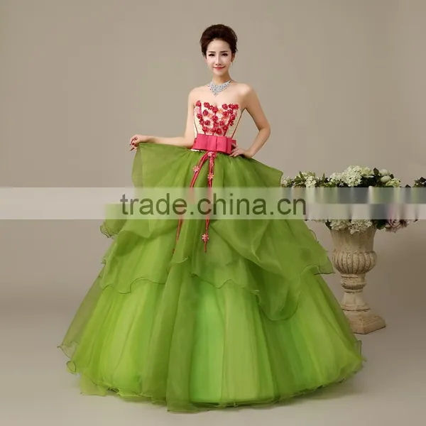 MGOO Factory Custom Made One Piece Cheap Price Prom Dress Strapless Flowers Ball Gown Maxi Dress L000110 photo-3