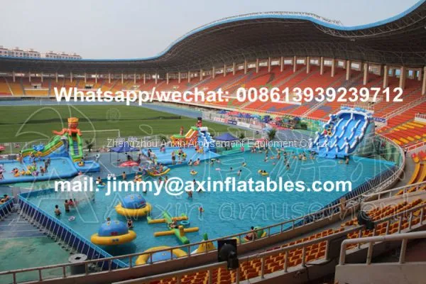 Custom 0.9MM PVC Tarpaulin Inflatable Water Park Equipments,Rectangular Metal Frame Pool photo-4