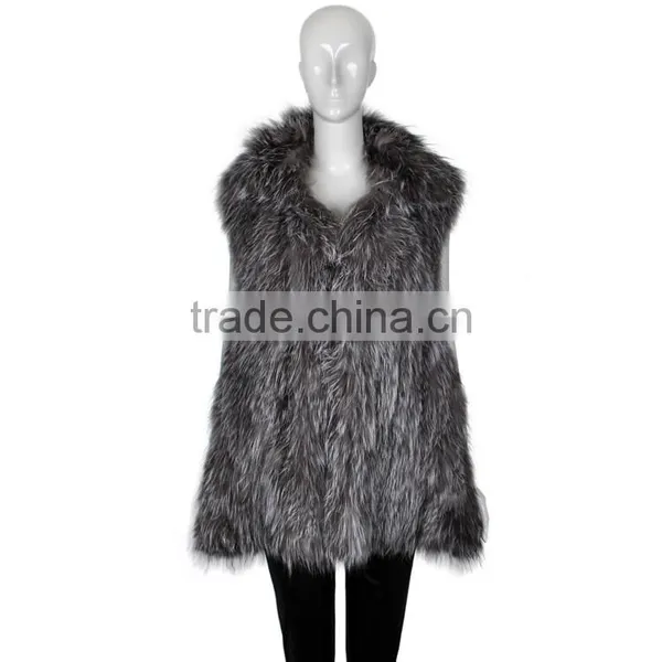YR620 Top Quality Fashion Fur Women Silver Fox Fur Knit Waistcoat photo-2