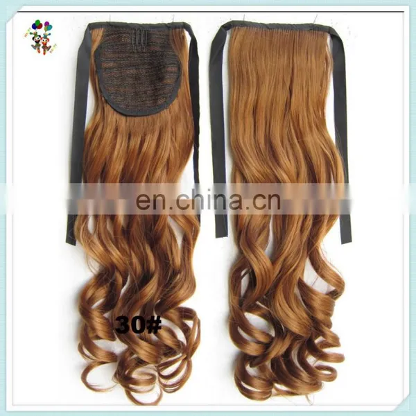 Ribbon Wrap Around Womens Brown Long Wavy Synthetic Hair Extensions HPC-0189