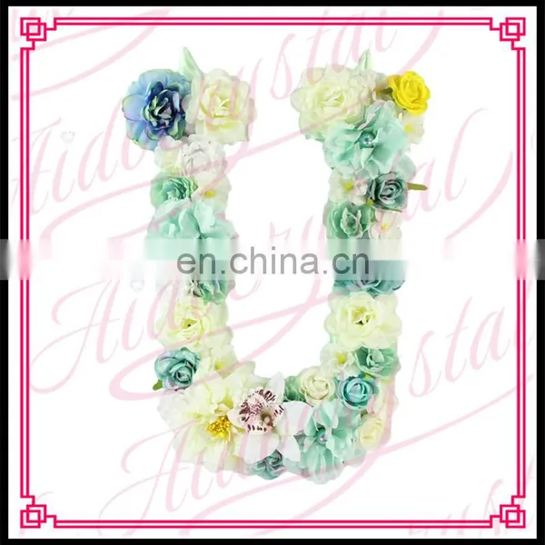 Aidocrystal Flower Green Blue Yellow Color Pearl Silk Flower Letter U for Indoor and Outdoor Decor