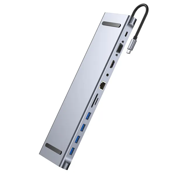 11 in 1 USB3.0 USB2.0 Type-C Docking Station 4K 30Hz HDMI-compatible VGA Gigabit Network Port 3.5mm Jack