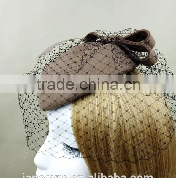 Custom Design Felt Fascinator Hat With Veil Wool Hat For Women photo-3