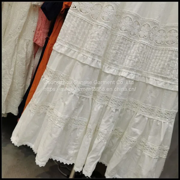 Fairy Lace Stitching Pocket Cotton Skirt~2023 Early Spring New Style European and American Style Sweet A-line Skirt photo-3